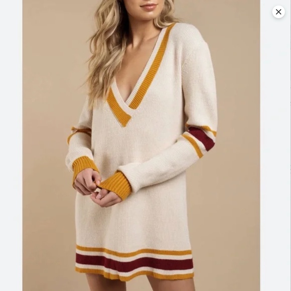 For Love and Lemons Ivy League Sweater Dress Cream with Maroon & Gold Stripes XS - Picture 12 of 15